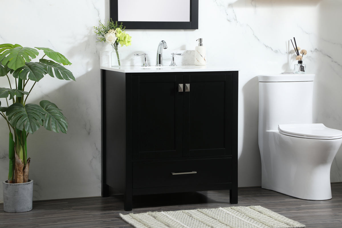 30 inch Single bathroom vanity in black with backsplash