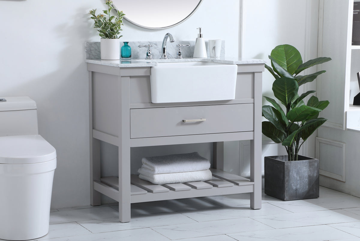 36 inch Single bathroom vanity in grey with backsplash