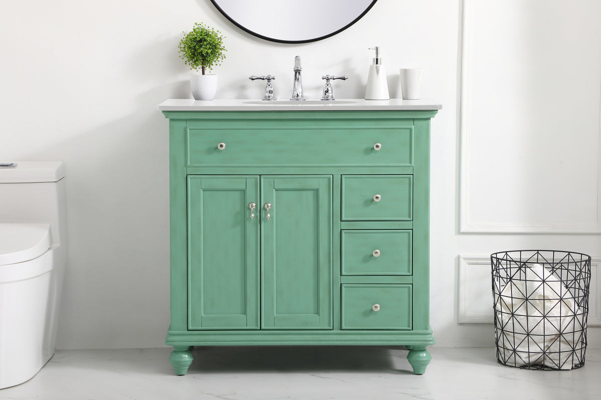 36 inch Single Bathroom vanity in vintage mint with ivory white engineered marble
