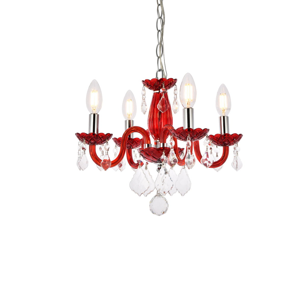 Rococo 4 light Red Pendant Bordeaux (Red) Royal Cut Crystal