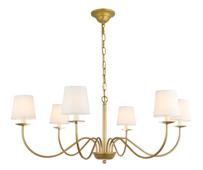 Eclipse 6 light Brass and White shade chandelier