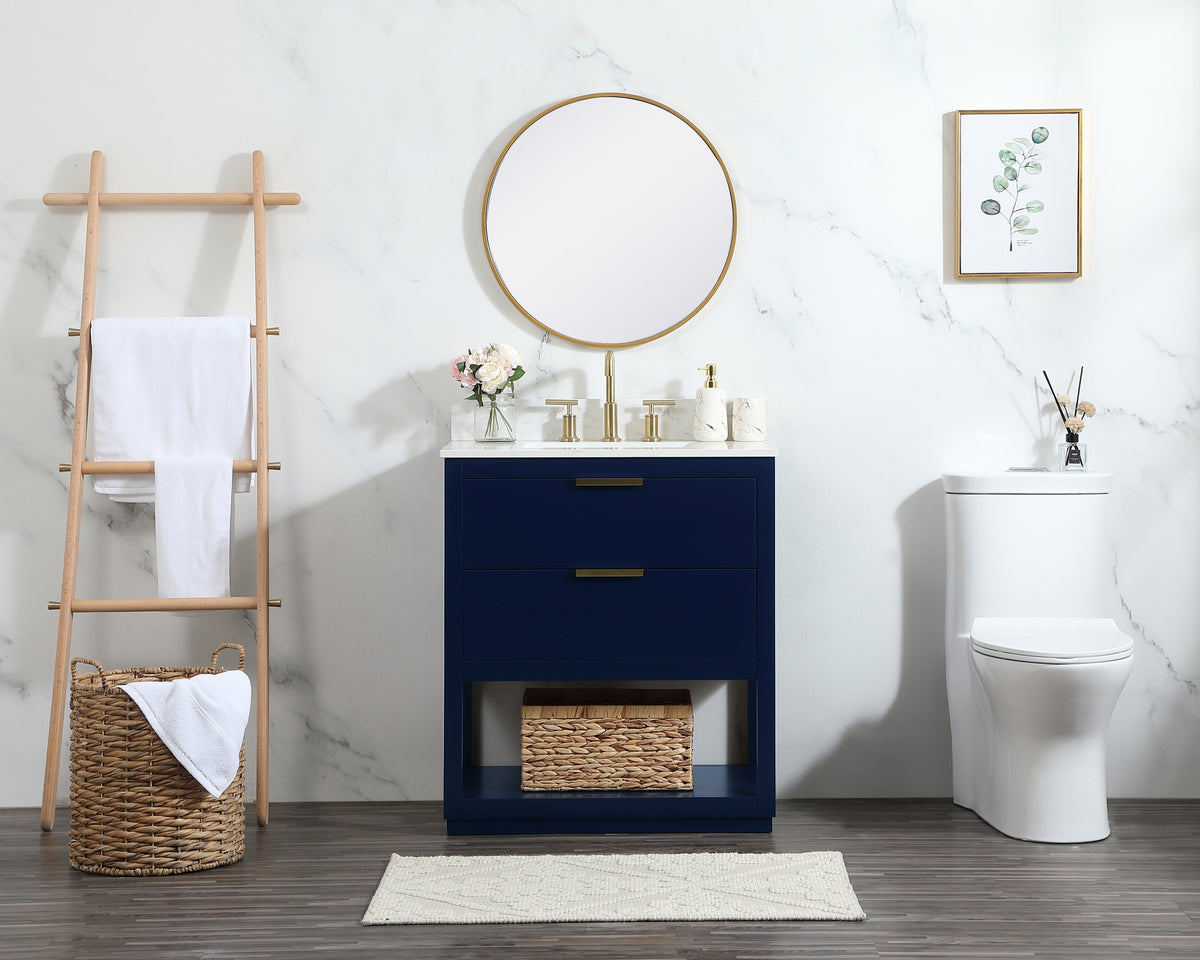 30 inch Single bathroom vanity in blue with backsplash
