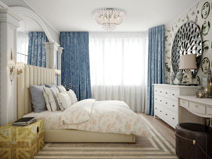 Century 9 light Chrome Flush Mount Clear Royal Cut Crystal