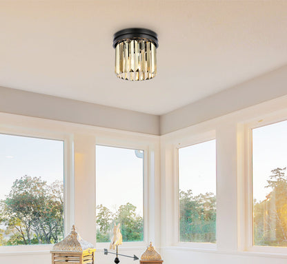 Sydney 3 light Matte Black Flush Mount Golden Teak (Smoky) Royal Cut Crystal