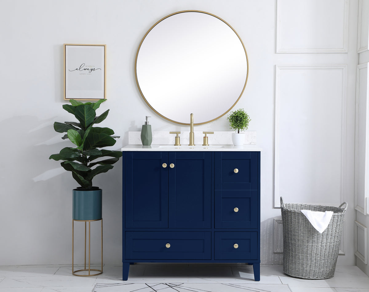 36 inch Single Bathroom Vanity in Blue with Backsplash