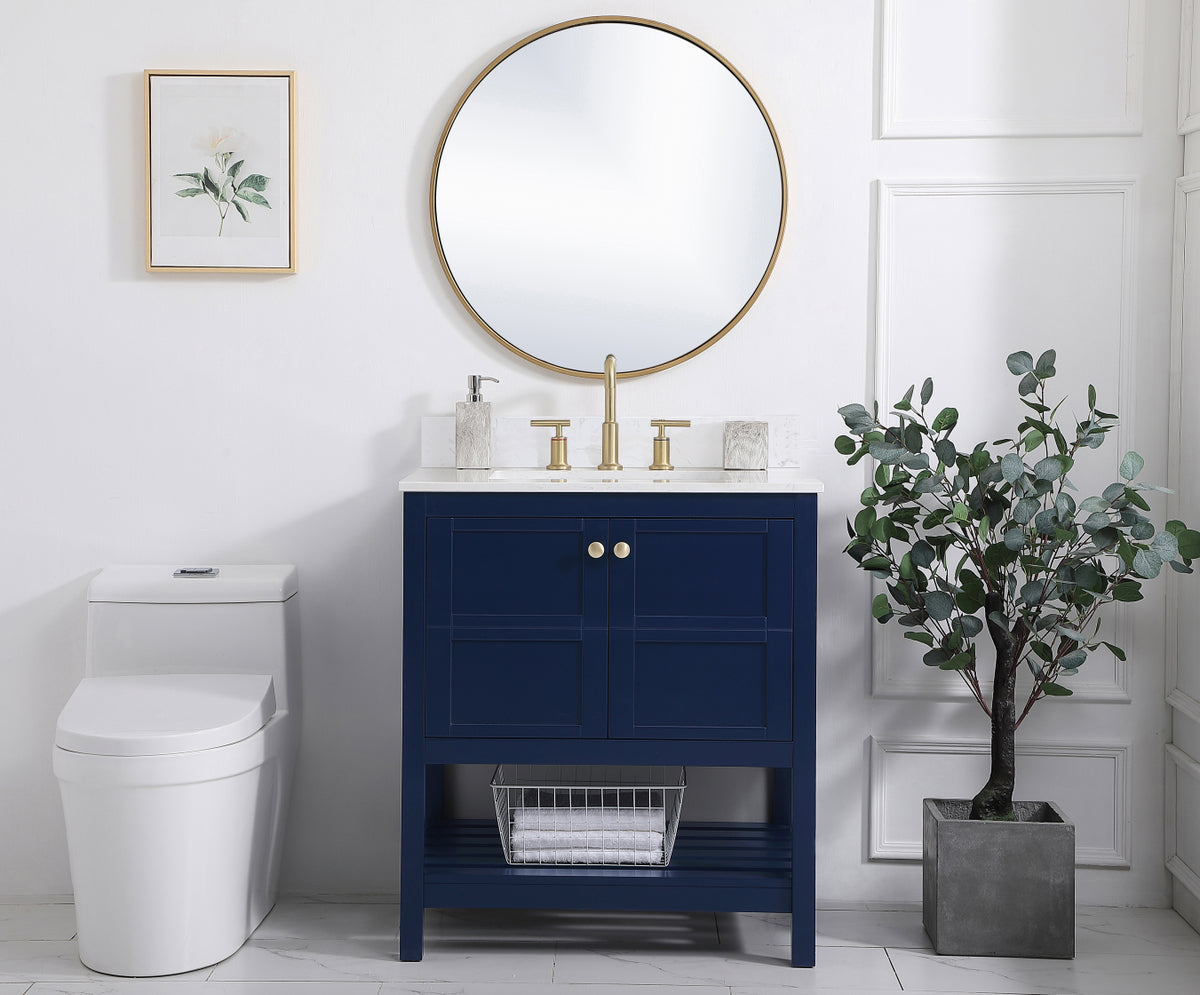 30 inch Single Bathroom Vanity in Blue with Backsplash