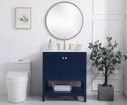 30 inch Single Bathroom Vanity in Blue with Backsplash