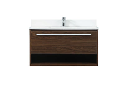 36 inch Single bathroom vanity in walnut with backsplash