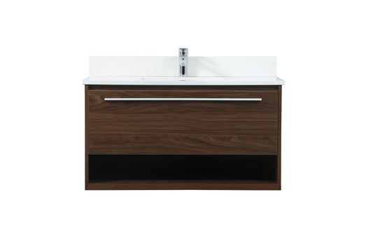 36 inch Single bathroom vanity in walnut with backsplash