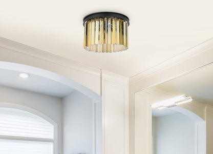 Sydney 3 light Matte Black Flush Mount Golden Teak (Smoky) Royal Cut Crystal