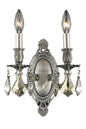 Rosalia 2 light Pewter Wall Sconce Golden Teak (Smoky) Royal Cut Crystal