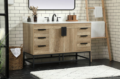 48 inch Single bathroom vanity in natural oak with backsplash