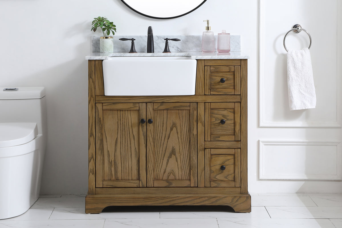 36 inch Single bathroom vanity in driftwood with backsplash