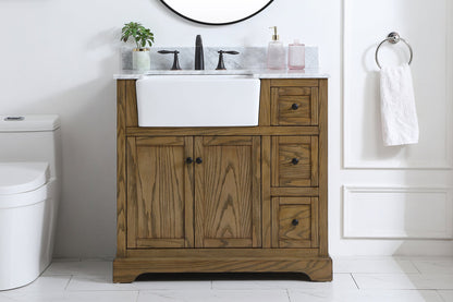 36 inch Single bathroom vanity in driftwood with backsplash
