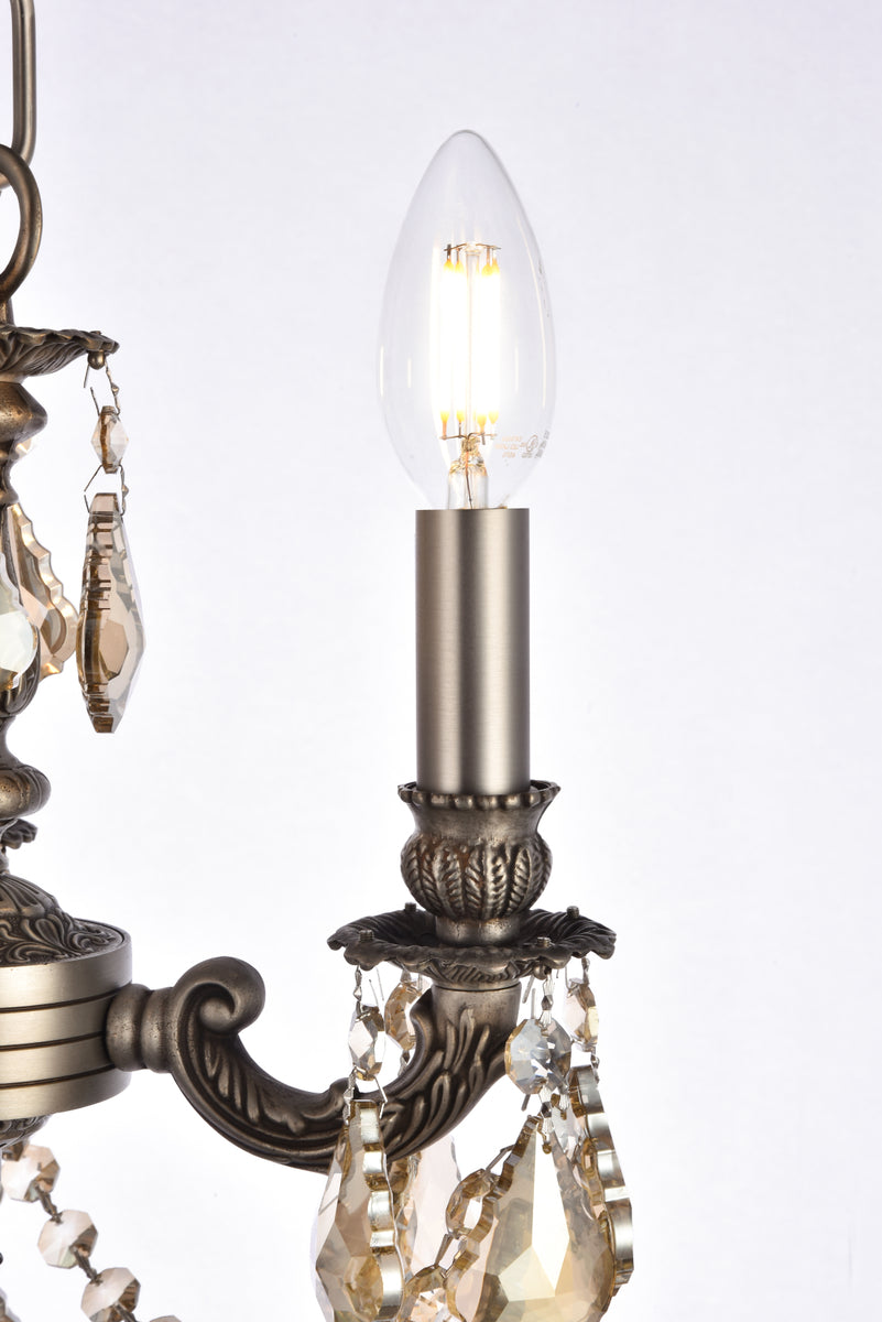 Lillie 3 light Pewter Pendant Golden Teak (Smoky) Royal Cut Crystal