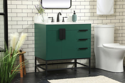 32 inch Single bathroom vanity in green with backsplash