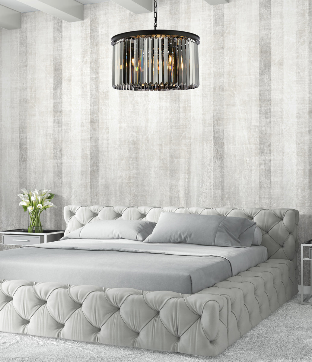 Sydney 8 light Matte Black Chandelier Silver Shade (Grey) Royal Cut Crystal