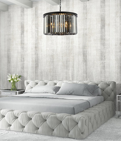 Sydney 8 light Matte Black Chandelier Silver Shade (Grey) Royal Cut Crystal