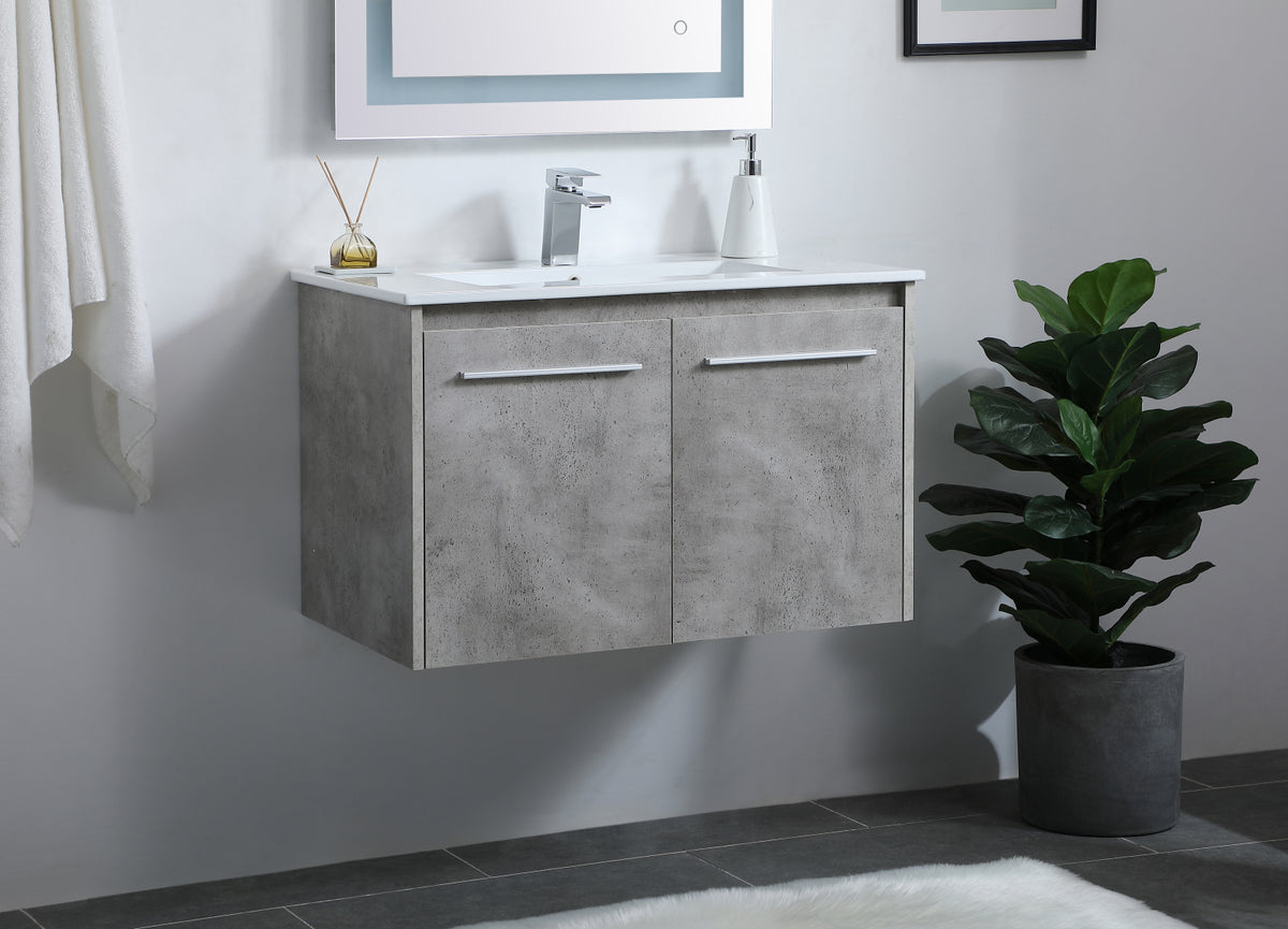 30 inch  Single Bathroom Floating Vanity in Concrete Grey