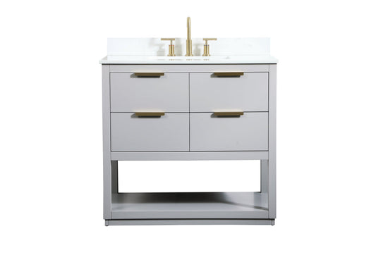 36 inch Single bathroom vanity in grey with backsplash