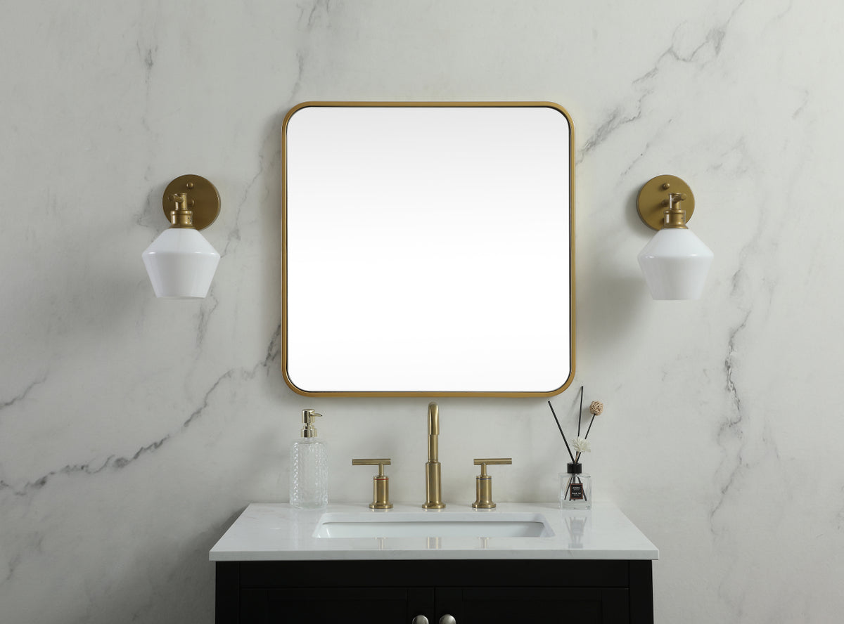 Soft corner metal square mirror 24x24 inch in Brass