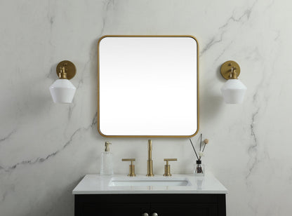 Soft corner metal square mirror 24x24 inch in Brass