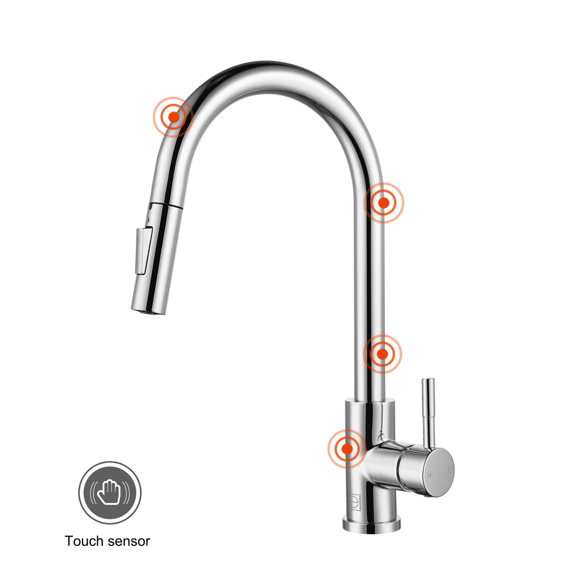 Luca Single Handle Pull Down Sprayer Kitchen Faucet with touch sensor in Chrome