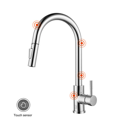 Luca Single Handle Pull Down Sprayer Kitchen Faucet with touch sensor in Chrome