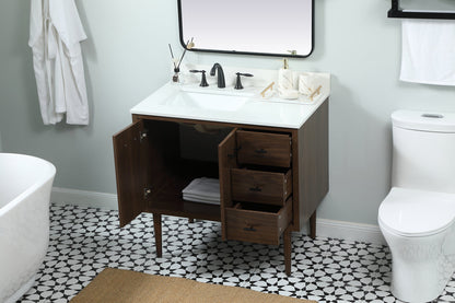36 inch Single bathroom vanity in walnut with backsplash