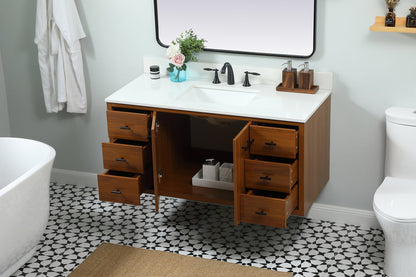 48 inch Single bathroom vanity in teak with backsplash