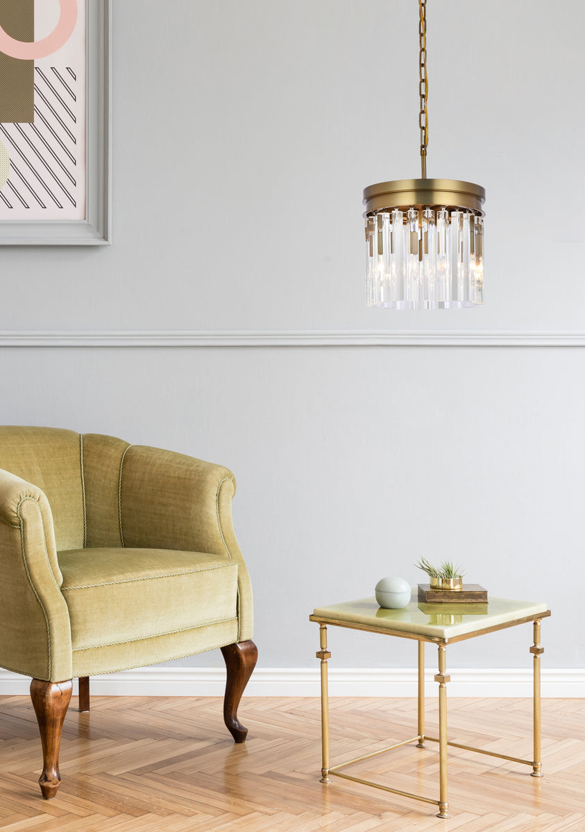 Sydney 12 inch round crystal pendant in satin gold