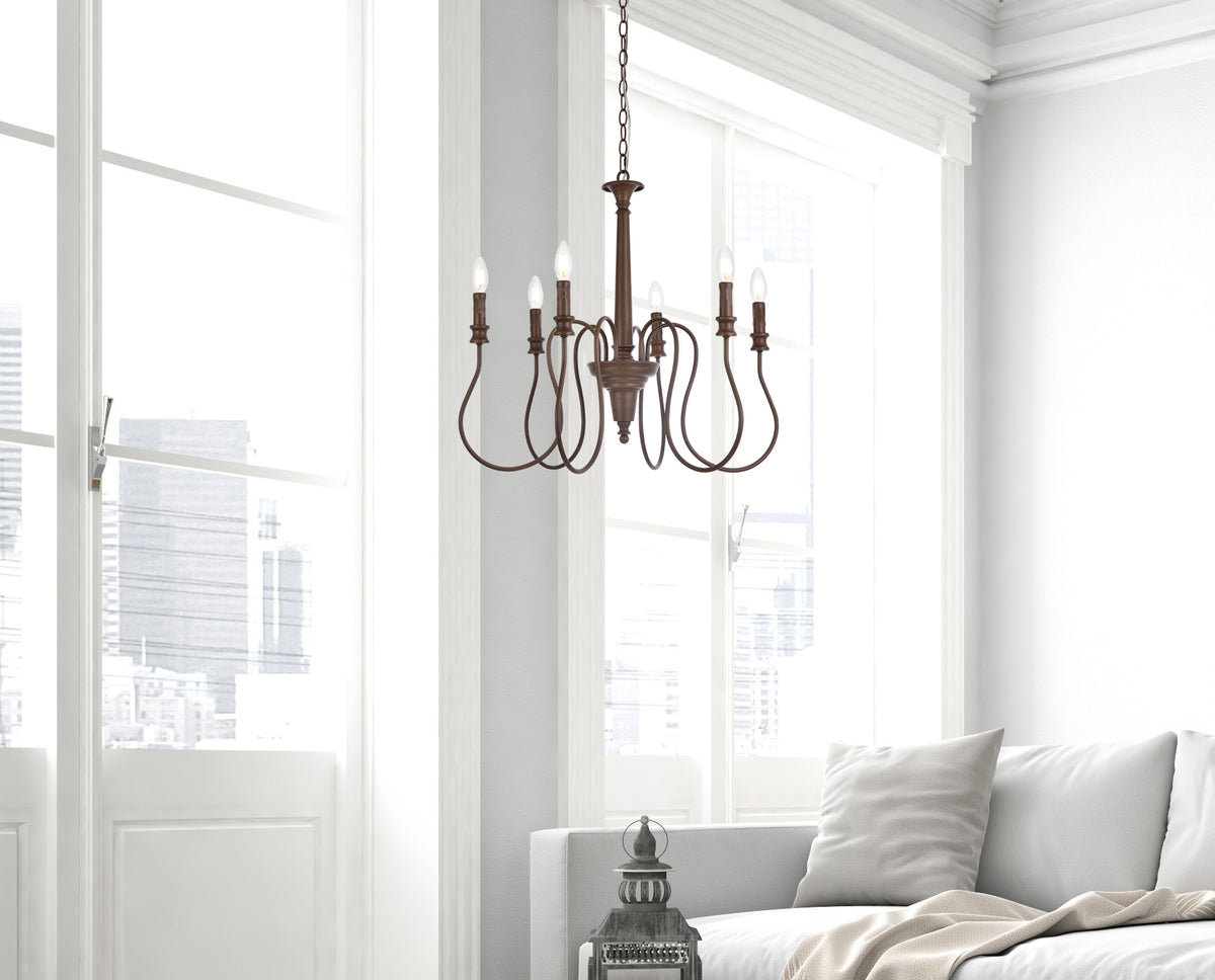 Flynx 6 lights pendant in weathered oak