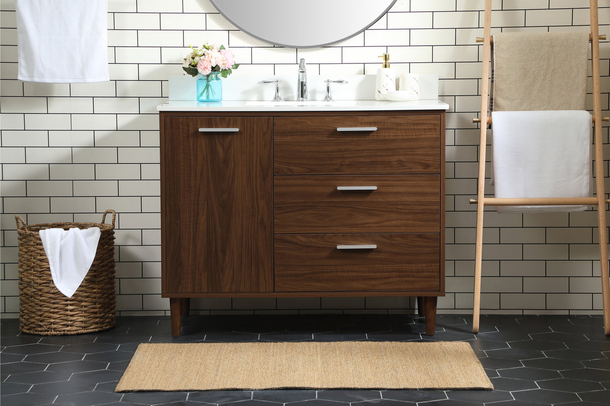 42 inch bathroom vanity in Walnut with backsplash