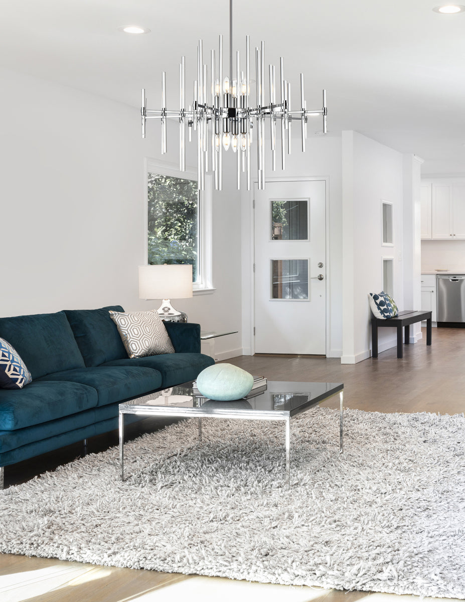 Sienna 31 inch crystal rod pendant in chrome