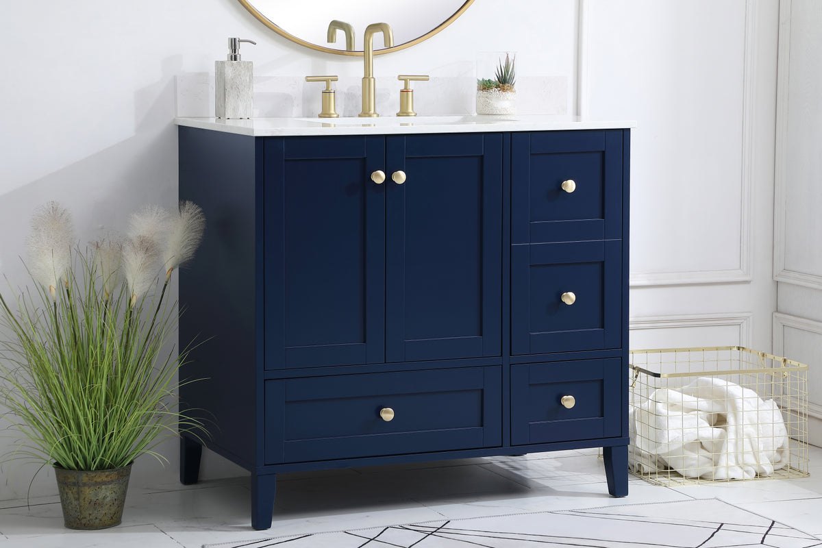 36 inch Single Bathroom Vanity in Blue with Backsplash