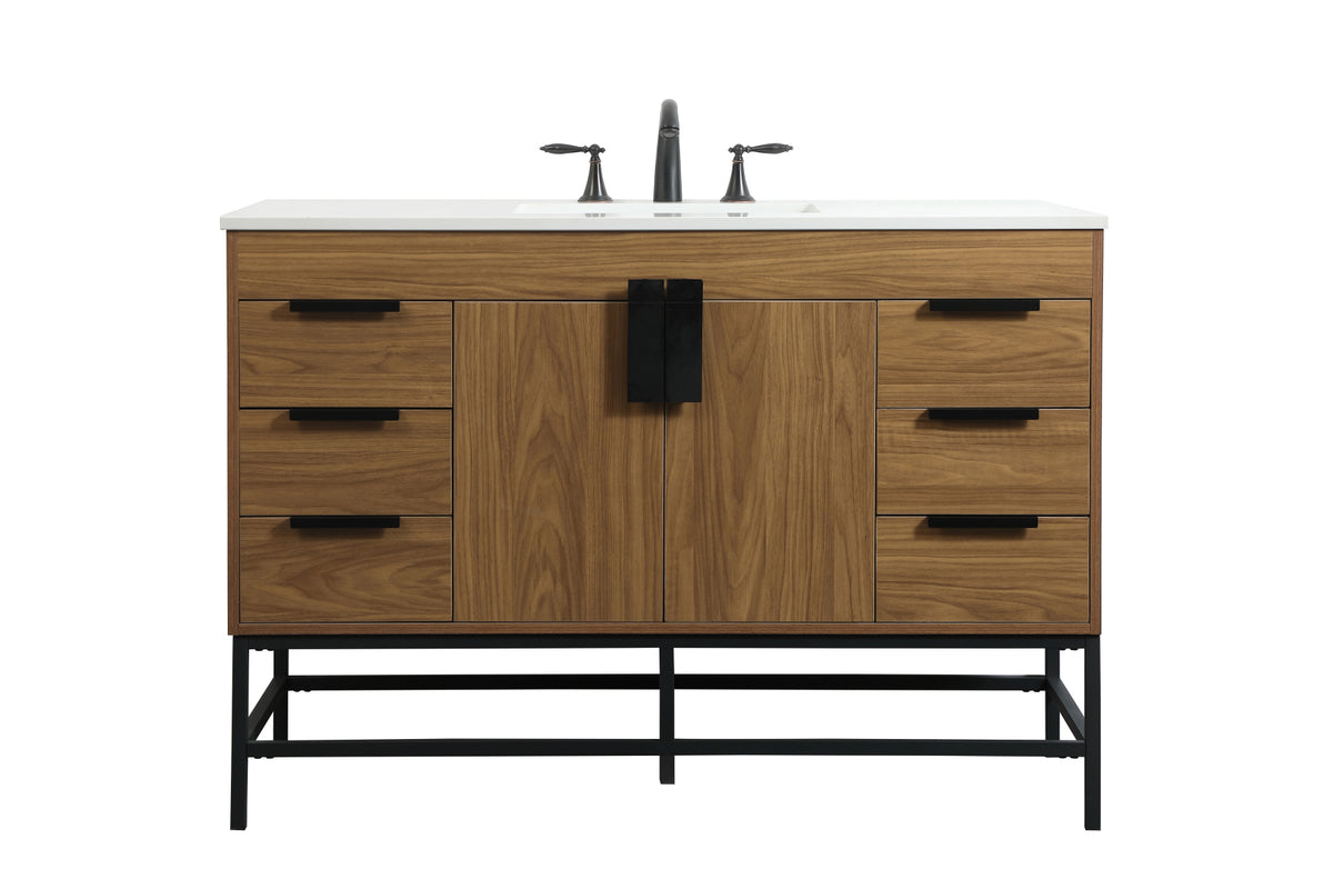 48 inch Single bathroom vanity in walnut brown