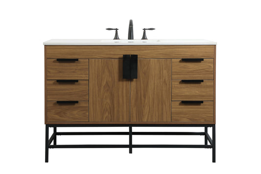 48 inch Single bathroom vanity in walnut brown