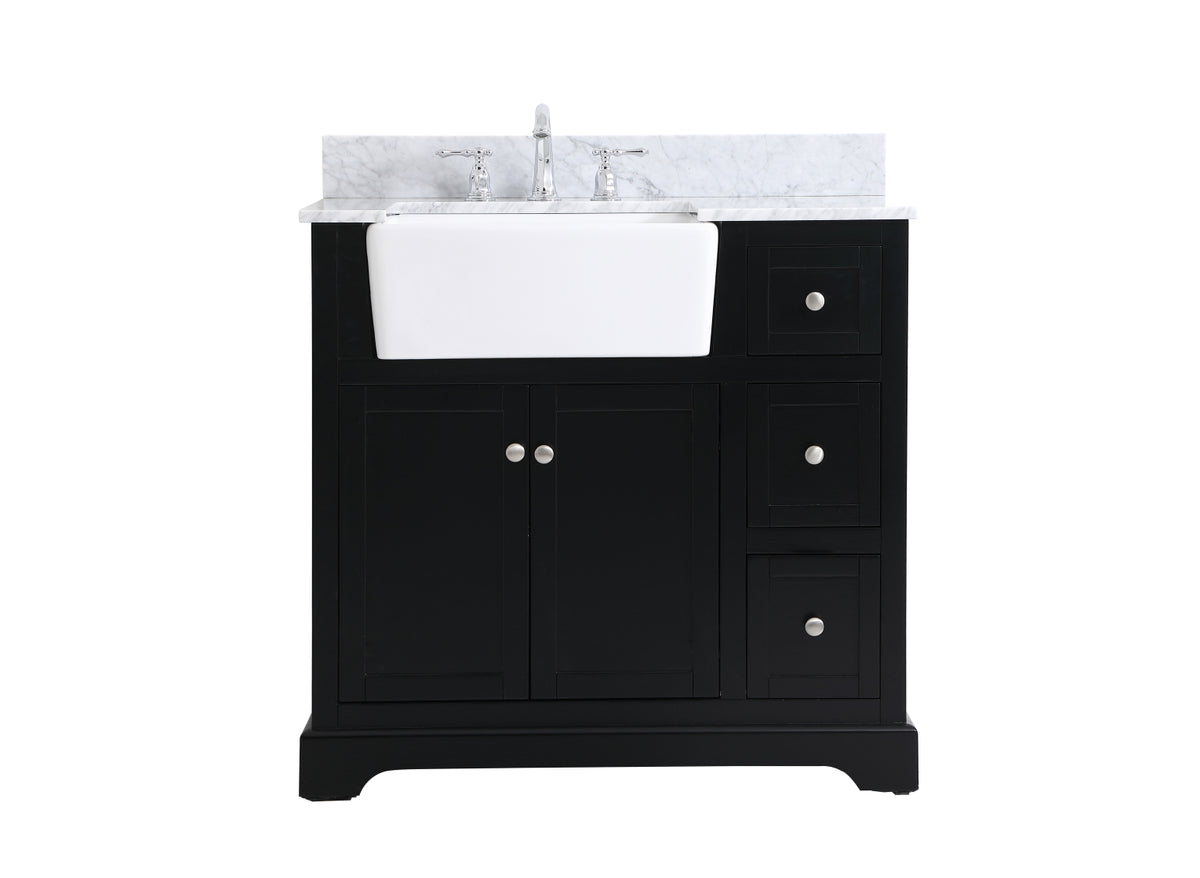 36 inch Single bathroom vanity in black with backsplash