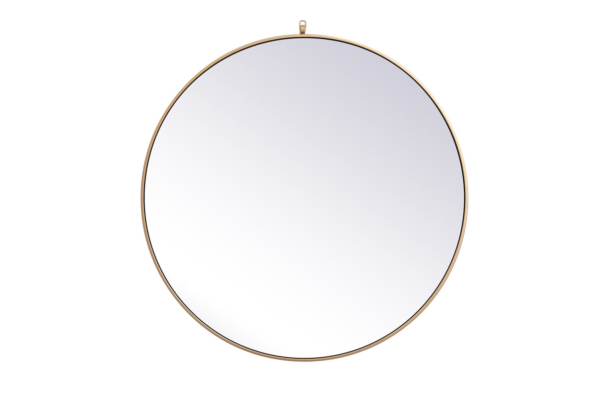 Metal frame round mirror with decorative hook 39 inch in Brass