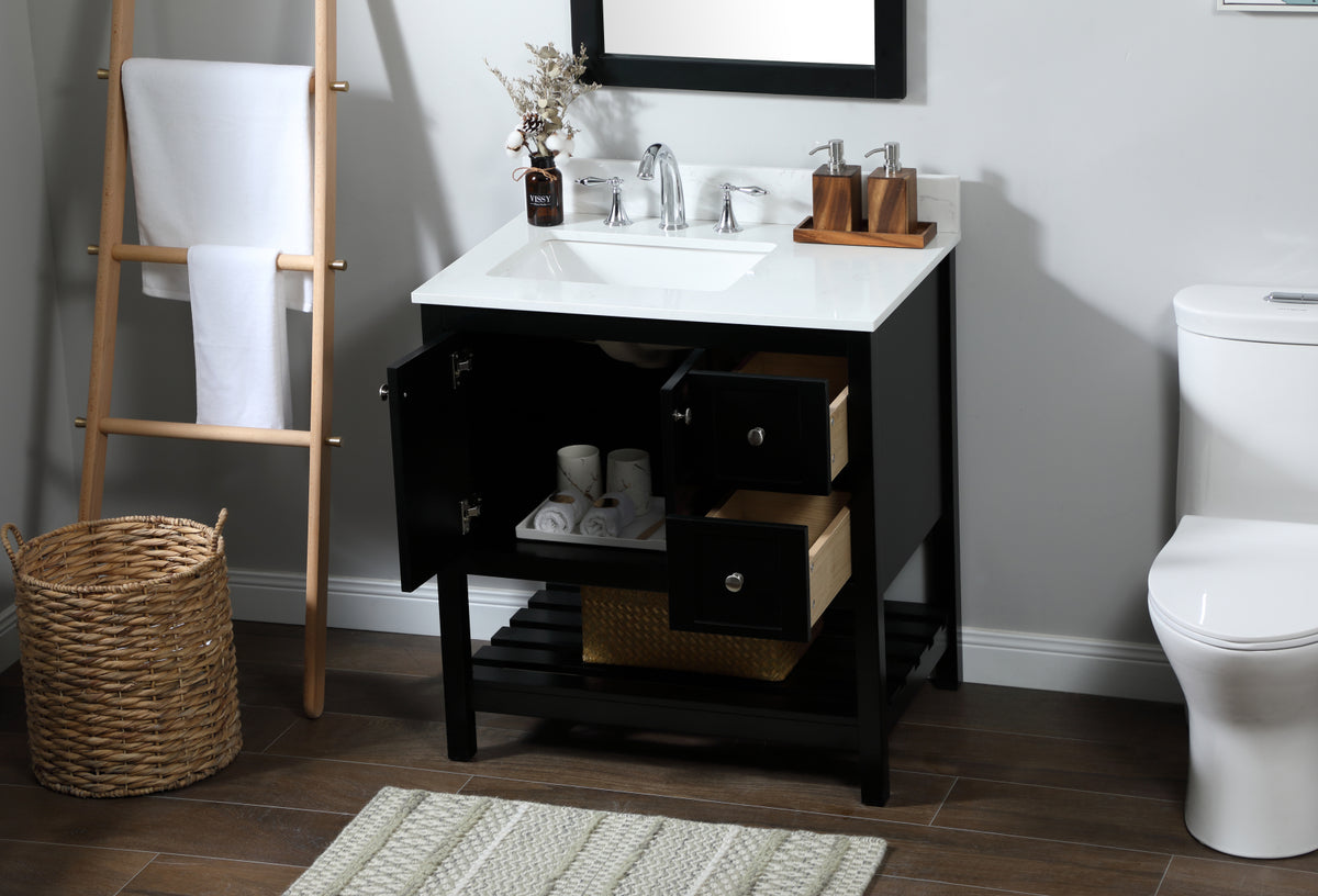 32 inch Single bathroom vanity in black with backsplash