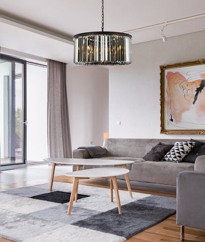 Sydney 8 light Matte Black Chandelier Silver Shade (Grey) Royal Cut Crystal