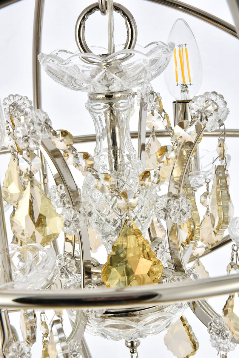 Geneva 4 light polished nickel Pendant Golden Teak (Smoky) Royal Cut crystal