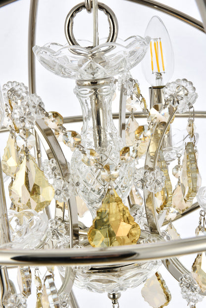 Geneva 4 light polished nickel Pendant Golden Teak (Smoky) Royal Cut crystal