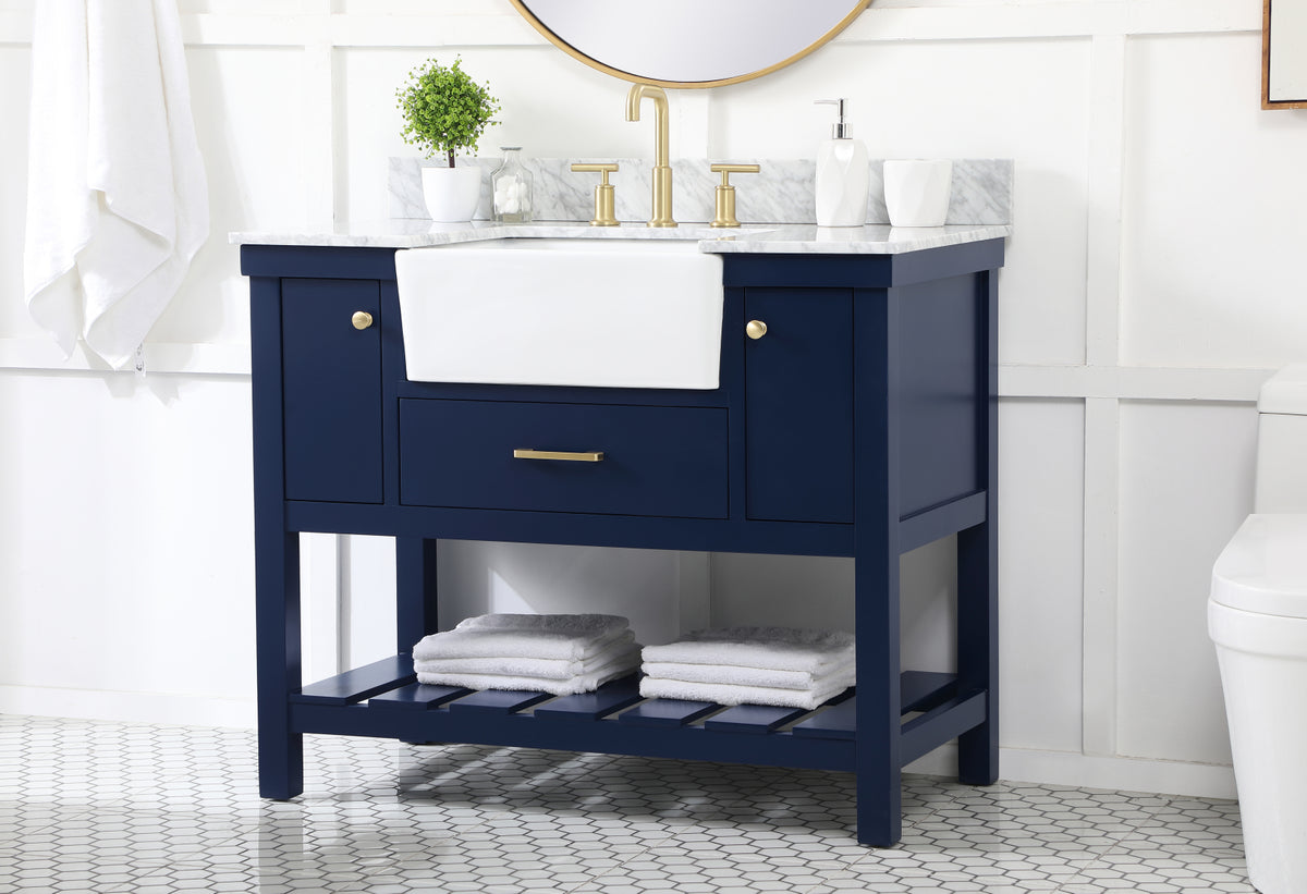 42 inch Single bathroom vanity in blue with backsplash