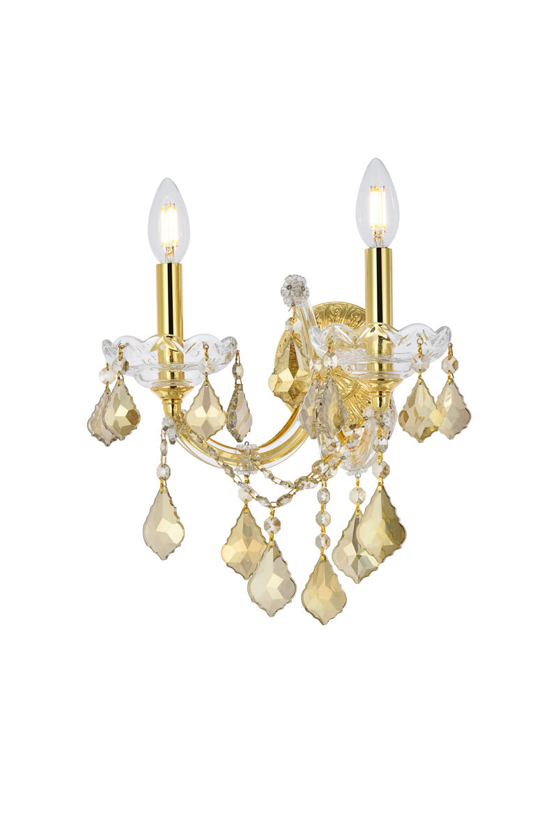 Maria Theresa 2 light Gold Wall Sconce Golden Teak (Smoky) Royal Cut Crystal