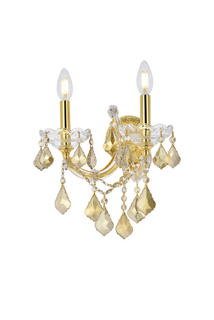 Maria Theresa 2 light Gold Wall Sconce Golden Teak (Smoky) Royal Cut Crystal
