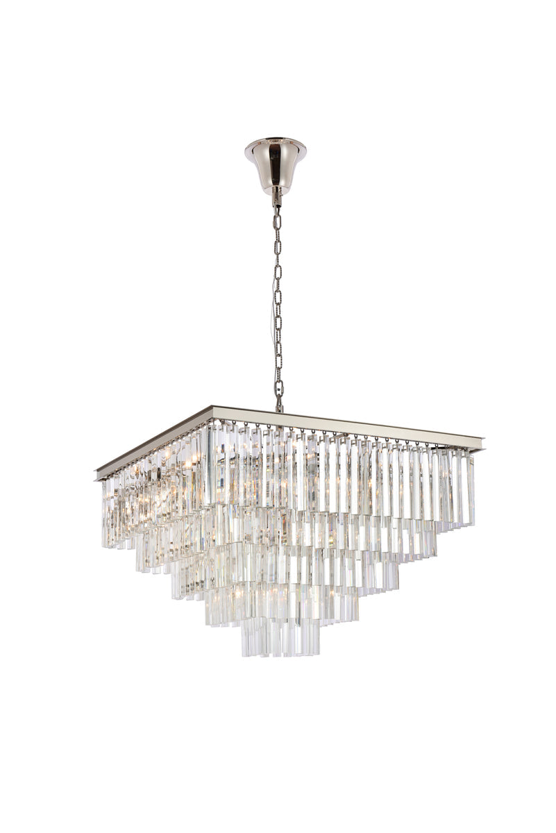 Sydney 34 inch square crystal chandelier in polished nickel