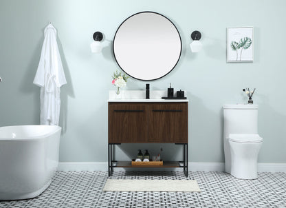 36 inch Single bathroom vanity in walnut with backsplash