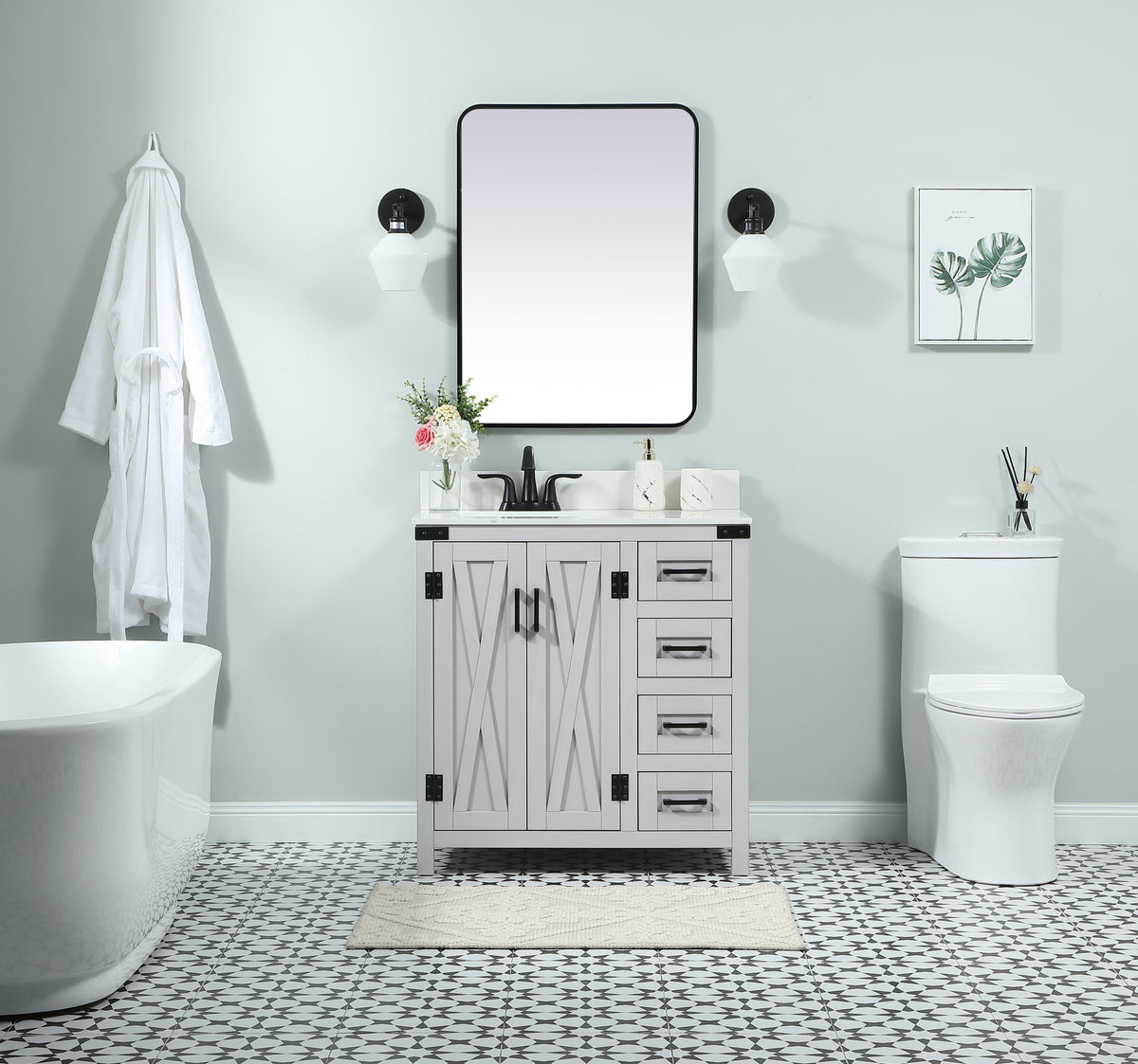 32 inch Single bathroom vanity in grey with backsplash