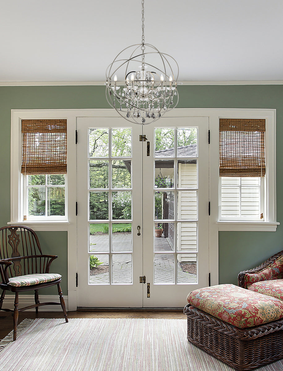 Geneva 6 light polished nickel Chandelier Silver Shade (Grey) Royal Cut crystal